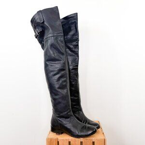 Dolce Vita Genuine Leather Black Thigh High Flat Heel Boots - Size 9